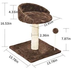 Poils bebe Cat Scratching Post and Activity Tree Natural Sisal Tower with Round Perch and Plush Ball Furniture Made for Kitten and Small Cat