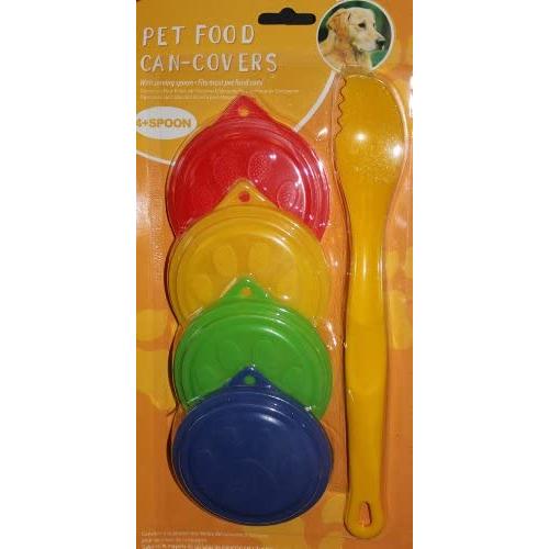 4 Pet Food Can Covers 3.14 In. + 1 Spoon by Pet Supplies