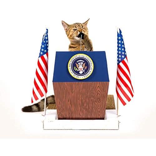 Funny Podium Cat Scratcher for Indoor Cats - Fun & Cool Cardboard Scratching Post with Cute Groomer & Catnip Included. Sturdy Cardboard Scratch Pad are 100% Made in Taiwan.