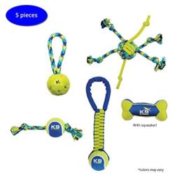 ZEUS K9 Fitness Variety Pack, 5 Piece, Tennis Balls, Ropes, Tugs, Tough Material, Perfect for Active Playful Dogs, Medium Dogs