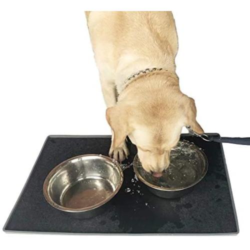 Mofason Pet Food Mat Waterproof Dog Mat XL (24x16) or L (20''x13'') – 0.5 inch Raised Edge, Dog Cat Silicone Feeding Placemat Water Bowl Tray for Floors, Nonslip Washable Dog Mat for Food and Water