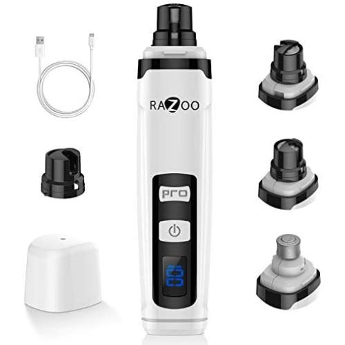 Razoo Dog Nail Grinder with Two Speed – Professional Electric Pet Nail Trimmer for Cats, Large, Medium & Small Dogs - Painless Paw Smoothing, Grooming, Trimming Tool – Rechargeable, Low Noise & Quiet…