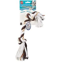 Dental Rope with Leather Strips Dog Toy - 2 Knot Large