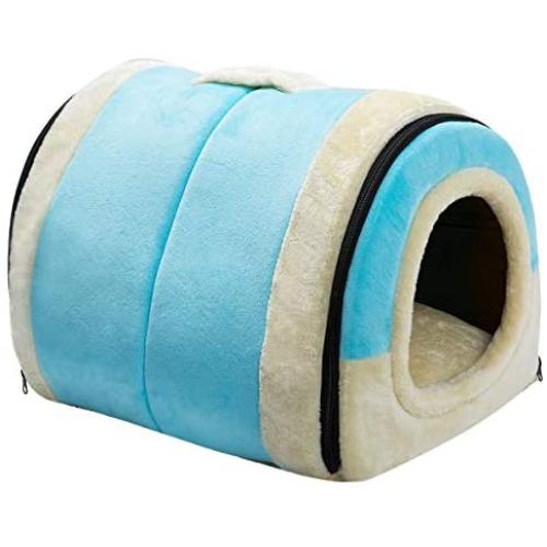 Hollypet Crystal Velvet Self-Warming 2 in 1 Foldable Cave House Shape Nest Pet Sleeping Bed for Cats and Small Dogs