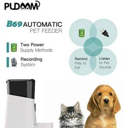 PUDAAM Automatic Pet Feeder, Recording System and Button Version with LED Light, Food Shortage Alarm Dog Feeder for 6L Capacity, Anti Overturning Design Automatic Food Feeder for Cats or Dogs