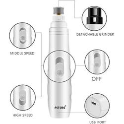 Peteme Dog Nail Clippers,2-Speed Dog Nail Grinder Electric Pet Nail Trimmer Portable and Rechargeable Painless Paw Grooming for Small Medium Large Dogs & Cats