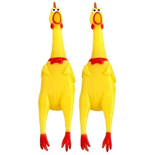 2 Pack Screaming Rubber Chicken,Squeaky Noise Yellow Chicken Toy Dog Chew to, Ideal Prank Novelty Gift,15”