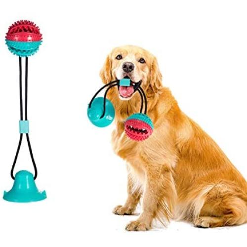 Qamou Dog Chew Toys,Suction Cup DogToy, Dog Ball with Suction Cup,Chewers Toothbrush,Pet Molar Bite, Small Medium Dog Rope Toys Puppy Teeth Cleaning,Chewing Interactive Food Treat (Ball)