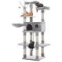 FEANDREA Cat Tree, Large Cat Tower, 64.6 Inches, Cat Activity Center with Hammock, Basket, Removable Fur Ball Sticks, Cat Condo