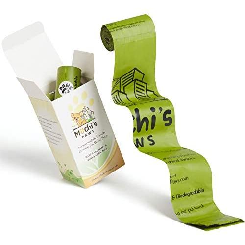 Mochis Paws 100% Compostable Dog Waste Bags, Biodegradable Dog Poop Bags | 8 Rolls/120 Earth Friendly Doggie Bags | Cornstarch Based | Thick, Leak Proof, Odorless | Green Pet Supplies Support Charity