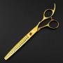 Freelander 6 PCS Pet Grooming Scissors Kit With round head, 7 inch Gold Used for Dog or Cat with Cutting Scissors, Thinning Shear, Curved Scissors, Grooming Comb