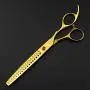 Freelander 6 PCS Pet Grooming Scissors Kit With round head, 7 inch Gold Used for Dog or Cat with Cutting Scissors, Thinning Shear, Curved Scissors, Grooming Comb