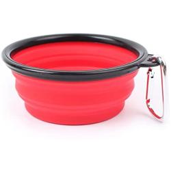 Moli Mall 2 pcs Folding Pet Bowl Travel Pet Cup with Carabiner Silicone Material (Red)