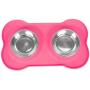 Internets Best Bone Dog Bowl Set - Double Stainless Steel Pet Food Water Bowls - No Spill Silicone Stand