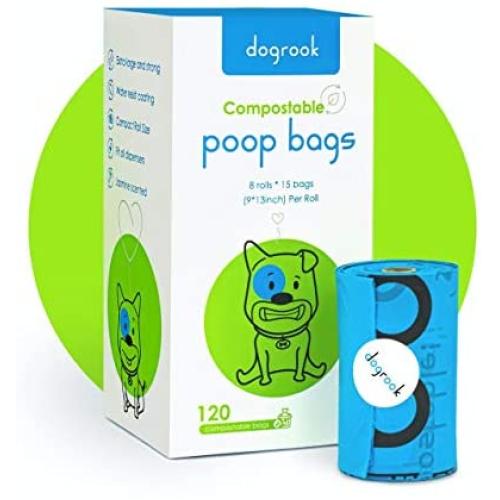 DogRook Compostable Dog Poop Bags, Large Extra Thick and Strong Waste Bags, 100% Leak-Proof, Jasmine Scented, Each Pet Poop Bag Measures 9 x 13 Inches, 120 Count, 15 Doggy Bags per Roll, 8 Refill Roll DogRook Compostable Dog Poop Bags, Large Extra Thick and Strong Waste Bags, 100% Leak-Proof, Jasmine Scented, Each Pet Poop Bag Measures 9 x 13 Inches, 120 Count, 15 Doggy Bags per Roll, 8 Refill Roll