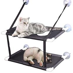Kitty Sunny Seat,Cat Window Perch Cat Window Bed Hammock Up to 44lb Can Be Installed on Small Window Soft Mats, for Large Cat and Kitten (Double Layers, Black)