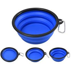 BUDDING Collapsible Dog Bowl for Travel – 34 oz (1000 ml) Water & Food Feeding Foldable Bowl – Best for Big, Medium & Small Size Dogs – Silicone Dog Dishes Food Bowl with Carabiner Clip