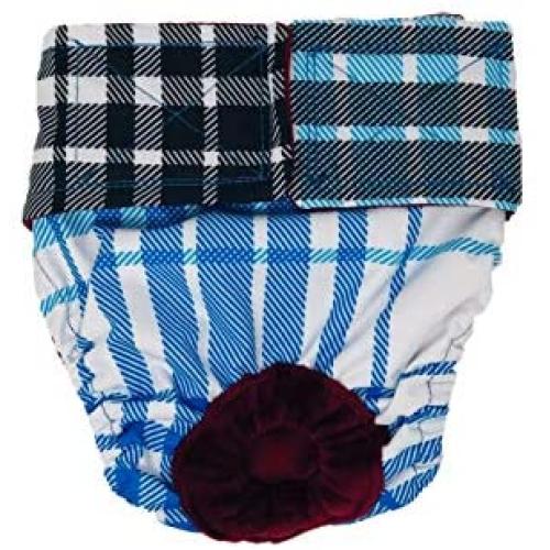 Barkertime Premium Wateproof Dog Diaper - Made in USA - Blue Plaid Premium Waterproof Premium Dog Diaper for Incontinence, Male Marking, Females in Heat