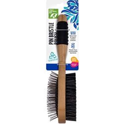 Only Natural Pet Pin & Bristle Brush with Bamboo Handle for Dogs - Double Sided Boar Hair and Nylon Bristles for Grooming, Detangling, and Shedding - Short, Medium or Long Hair