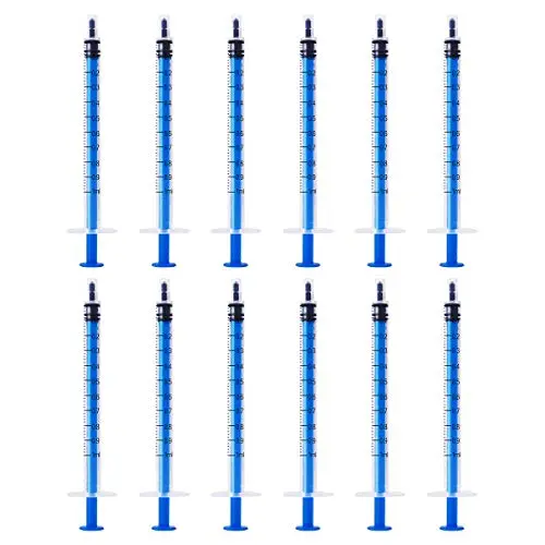 12 Pack - 1ml Plastic Syringe with Measurement, No Needle Suitable for Refilling and Measuring Liquids, Feeding Pets, Oil or Glue Applicator 12 Pack - 1ml Plastic Syringe with Measurement, No Needle Suitable for Refilling and Measuring Liquids, Feeding Pets, Oil or Glue Applicator