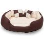 long rich Durable Bolster Sleeper Oval Pet Bed with Removable Reversible Insert Cushion and Additional Two Pillow, Brown to Beige Color, by Happycare Textiles