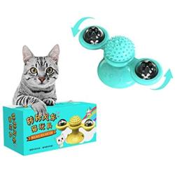 WWYM Windmill Cat Toy, Portable Turntable Scratching Tickle Cats Hair Brush, with Rotating Pet Training Interactive Balls,Blue