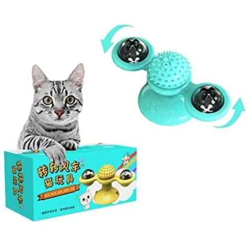 WWYM Windmill Cat Toy, Portable Turntable Scratching Tickle Cats Hair Brush, with Rotating Pet Training Interactive Balls,Blue WWYM Windmill Cat Toy, Portable Turntable Scratching Tickle Cats Hair Brush, with Rotating Pet Training Interactive Balls,Blue