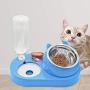 3-in-1 Cat Feeding Bowls - Pets Water Food Bowl Set, 15°Tilted Food Bowl Set Automatic Water Bottle for Cats (Blue)