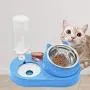 3-in-1 Cat Feeding Bowls - Pets Water Food Bowl Set, 15°Tilted Food Bowl Set Automatic Water Bottle for Cats (Blue)