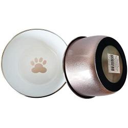 American Pet Supplies Set of 2 Deep Colored Stainless Steel Dog Bowls, Paw Print Design with Non-Skid Rubber Ring in Powder-Coated Finish