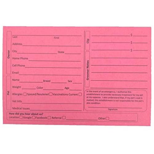 Pet, Dog, Cat Grooming Customer Client Clip Cards (100 Pack Thick 4 X 6 inch Profile Kennel Record Care Service Card) … (Cherry)