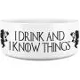 Awesome eMERCHency I Drink and I Know Things Lannister White Dog Bowl 7'' x 3'' Ceramic Dog Bowl/Plate Funny Pet Gift Inspired by Game of Thrones