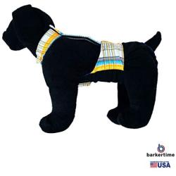 Barkertime Premium Waterproof Dog Diaper Overall - Made in USA - Blue Yellow Plaid on Black Escape-Proof Waterproof Premium Dog Diaper Overall, XXL, Without Tail Hole