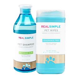 Real Simple Dog Organic Shampoo and Cleaning Wipe Kit for The Clean 2 Piece Set (Aloe)