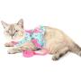 SMALLLEE_LUCKY_STORE Bow Flower Print Cat and Small Dog Harness Dress with Leash for Girls Adjustable No Pull Escape Proof Soft Walking Jacket Waterproof Puppies Kitten Harness Vest Outdoor