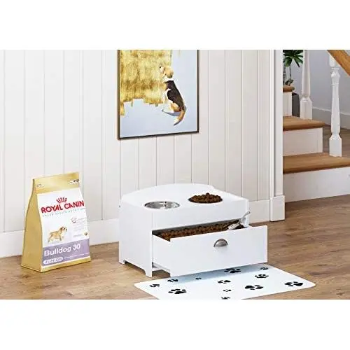 PAWLAND Dog Bowls Elevated Stainless Steel Dog Bowls and Food Storage Box Pet Feeder Bowls for Dogs Pets, White PAWLAND Dog Bowls Elevated Stainless Steel Dog Bowls and Food Storage Box Pet Feeder Bowls for Dogs Pets, White