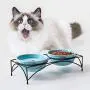 Y YHY Cat Food Bowls, Raised Cat Bowls for Food and Water, Ceramic Cat Bowls Elevated, Cat Dishes for Cat or Small Dogs,12 Ounces, Cute Cat Design, Dishwasher Safe