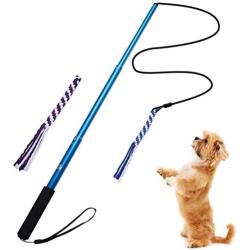 GoodsBeauty Interactive Dog Toys - Extendable Flirt Pole with 2pcs Braided Rope Tugs for Dog Outdoor Entertainment, Train and Exercise, Black, Size L