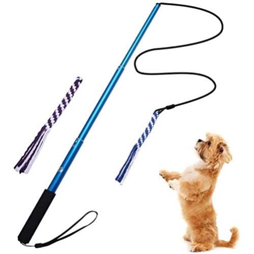 GoodsBeauty Interactive Dog Toys - Extendable Flirt Pole with 2pcs Braided Rope Tugs for Dog Outdoor Entertainment, Train and Exercise, Black, Size L GoodsBeauty Interactive Dog Toys - Extendable Flirt Pole with 2pcs Braided Rope Tugs for Dog Outdoor Entertainment, Train and Exercise, Black, Size L