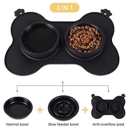 Slow Feeder Dog Bowls for Small Dogs and Cats 3 in 1 Double Dog Food Bowl with No-Spill Non Skid Silicone Mat Eco-Friendly Non-Toxic No Choking Healthy Design Fun Feeder Pet Feeder