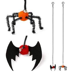 Halloween 2 Pcs Cat Kitten Toys, Flying Finger Pet Toys with Bat Spider Design, Cat Halloween Elastic Springs Finger Teaser Toys, Interactive Pet Teaser Toy with Bell, Cats Scratchers Accessories