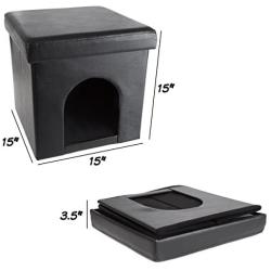 PETMAKER Pet House Ottoman- Collapsible Multipurpose Cat or Small Dog Bed Cube and Footrest with Cushion Top and Interior Pillow