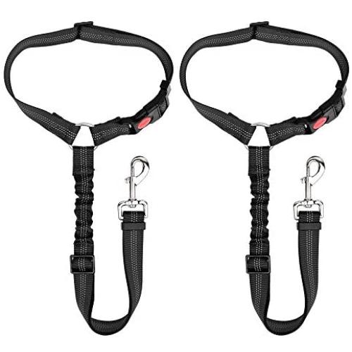 SlowTon Dog Seat Belt, 2 Pack Pet Car Seatbelt Headrest Restraint Adjustable Puppy Safety Seat Belt Reflective Elastic Bungee Connect Dog Harness in Vehicle Travel Daily Use