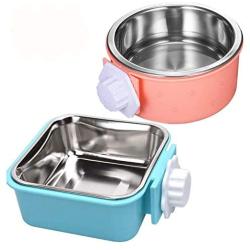 Hamiledyi Crate Dog Bowl,Removable Stainless Steel Pet Cage Bowl Food Water Feeder Bows Coop Cup with Bolt Holder for Cat,Puppy,Rabbite Birds and Other Small Pets(2 Pack)