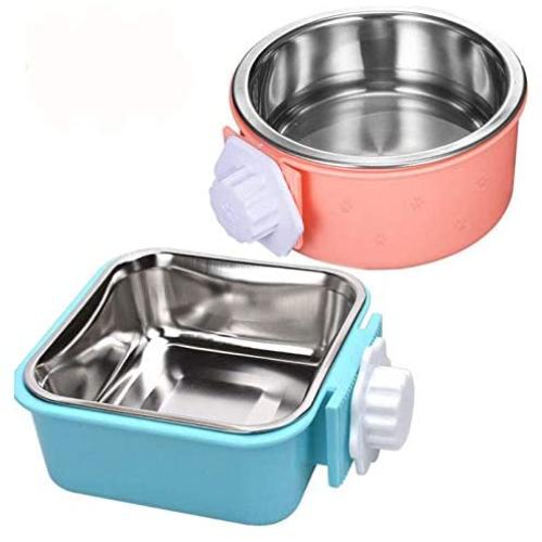 Hamiledyi Crate Dog Bowl,Removable Stainless Steel Pet Cage Bowl Food Water Feeder Bows Coop Cup with Bolt Holder for Cat,Puppy,Rabbite Birds and Other Small Pets(2 Pack)