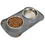 Hoping PET Bowl-No Spill Dog Bowl Non Slip Silicone Mat Dog Water Food Bowl Double Stainless Steel Cat Bowl Dish Puppy Bowl for Cat Dog Feeding