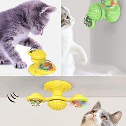 WWYM 3 in 1 Pet Interactive Toys - Scratching Tickle Hair Brush, Clean Tooth Brush, Windmill Turntable Teasing Cat Toy,Yellow