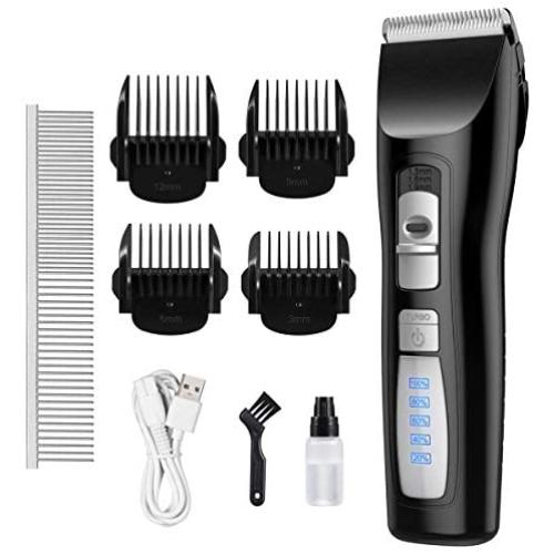 AMIR (2021 New) Electric Pet Grooming Clipper, 2 Speed Cordless Pet Hair Trimmer, USB Rechargeable Grooming Kit, Low Noise High Power Grooming Tools for Small and Large Dogs and Cats