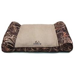 Realtree Edge Camo Sofa Style Lounger Dog Bed with Bolstered Ends and Accent Piping