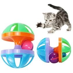 ocijf179 Cat Toy Pet Cat Kitten Dumbbell Bell Ball Scratch Training Game Interactive Playing Toy - Random Color
